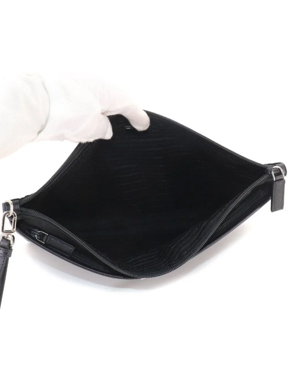 Prada Clutch Nylon Saffiano Leather Black